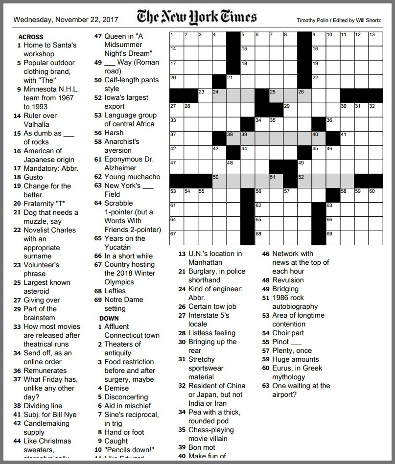 Printable New York Crossword Puzzles Printable Crossword Puzzles 